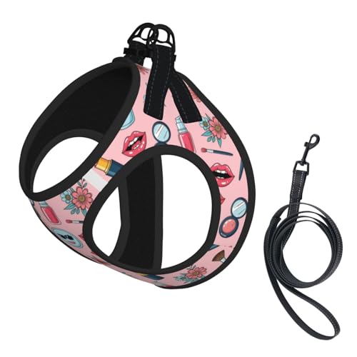 Reflective Dog Vest Harness with Handle Strap, Modern Lady Girly Cosmetic Perfume Lipstick, No Choke Adjustable Oxford Pet Vest for Small Medium Dogs Outdoor Walking Hiking - color: Style (526), size: Medium