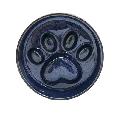 Ceramic Slow Feeder Bowl, 6.69 x 5.7 inches, Elevated Design with Paw Pattern, for Cats and Small Dogs (Dark Blue) - color: Dark Blue