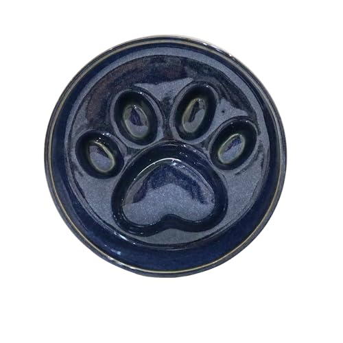 Ceramic Slow Feeder Bowl, 6.69 x 5.7 inches, Elevated Design with Paw Pattern, for Cats and Small Dogs (Dark Blue) - color: Dark Blue