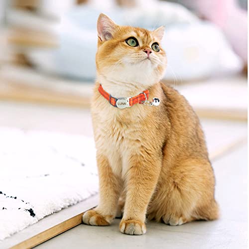 Personalized Reflective Cat Collar with Bell and Breakaway Buckle - Engraved Name and Phone Number - color: Breakaway