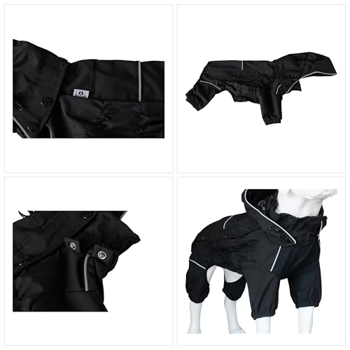 LOVELONGLONG Waterproof Dog Raincoat with Removable Hood – Outdoor Full Body Dog Jacket, Windproof Snowproof Shell Suit – All Season Pet Rain Gear Black XXS - color: Black, size: XXS (Back 9")