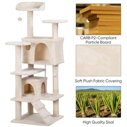 Nova Microdermabrasion 54 in Cat Tree Tower for Indoor Cats Multi-Level Cat Condo Cat Bed Furniture with Scratching Post Kittens Activity Center - color: Beige