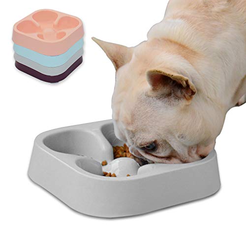 Healthy Slow Feeding Dog Bowl for French Bulldog -Slow Feeder Dog Bowl No Chocking Dog Cat Food Water Bowl with Four-Leaf Clover Pattern (Grey) - color: Grey