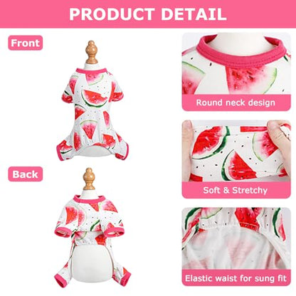 Dog Pajamas for Small Dogs, Soft Thin Pjs Jammies Cat Doggie, Summer Pet Cute Puppy Clothes Outfits Dogs Boy Girl(Watermelon,XS) - color: Watermelon, size: X-Small (Chest 11.8 in)