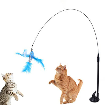 VINGVO Suction Cup Cat Toys for Indoor Cats, Cat Toy Handheld Teaser Wand Toy Interactive Cat Toy Hanging Door Kitten Toys for Kitty Kitten Scratching Exercise Indoor (Blue - size: Blue Flying Fish