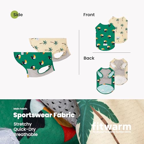 Fitwarm 2 Pack Toucan & Palm Tree UPF 50+ Sun UV Protection Dog Shirt, Lightweight Cooling Vest, Quick Dry Summer Clothes for Small Dogs Boy Girl, Pet Outfit, Green, Beige, Small - color: Toucan & Palm Tree, size: Small