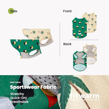 Fitwarm 2 Pack Toucan & Palm Tree UPF 50+ Sun UV Protection Dog Shirt, Lightweight Cooling Vest, Quick Dry Summer Clothes for Small Dogs Boy Girl, Pet Outfit, Green, Beige, Medium - color: Toucan & Palm Tree, size: Medium