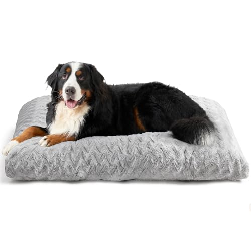EHEYCIGA XXL Washable Dog Bed for Crate 47x29 Inch, Reversible Kennel Pad for Extra Large Dogs Weight Up to 100 lbs, Plush and Comfy Pet Sleeping Mat, Grey - color: Grey, size: 47" x 29"x 4"