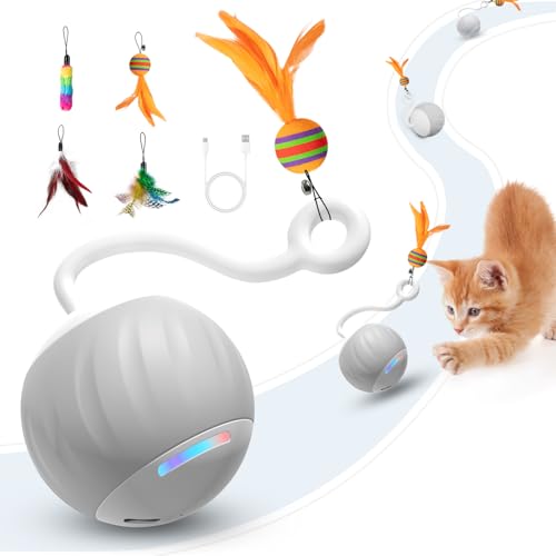 Upgraded Interactive Cat Toys Ball for Indoor Cats - Cat Ball Features Touch and Voice Activation, 2 Speed Settings (Fast and Slow), Interchangeable Tail Attachments for Bored Indoor Cats (Grey) - color: Grey