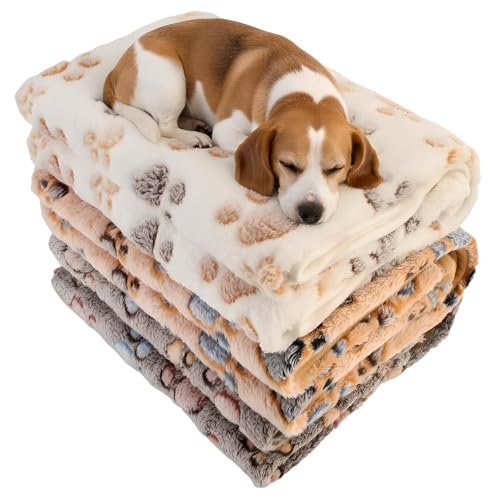 Three Piece Pet Blanket Set for Dogs Cats Soft Comfy Puppy and Kittens Bed Blanket Fluffy Fleece Pets Throw with Cute Patterns (Medium 30x20.5 inch, Colored Paws) - color: Colored Paws, size: Medium-30x20.5 Inch