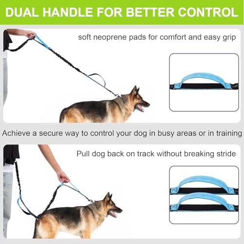 Hands Free Dog Leash, Waist Leash for Dog Walking, Running, Jogging, Waist Leashes with Adjustable Belt, Medium & Large Dogs Running Leashes Hands Free, Dual Padded Handles and Durable Bungee(Blue) - color: Blue