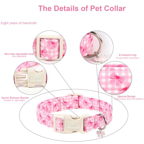Girl Dog Collar Pink Gingham Bow Dog Collars for Puppy Small Dogs - Lightweight Adjustable Girly Spring Female Dogs Everyday Collar with Safety Buckle XS - color: Gingham Bow, size: XS