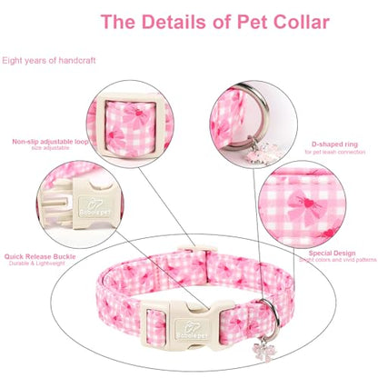 Girl Dog Collar Pink Gingham Bow Dog Collars for Puppy Small Dogs - Lightweight Adjustable Girly Spring Female Dogs Everyday Collar with Safety Buckle XS - color: Gingham Bow, size: XS