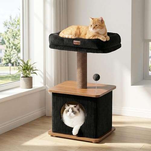 Modern Cat Tree for Indoor Cats, Nordic Loft Style, Cat Tower for Kitten with Sisal Scratching Posts, Soft Padded Beds & Cozy Condos, Floor-Mounted for Kittens & Adult Cats - color: Walnut, size: Standard