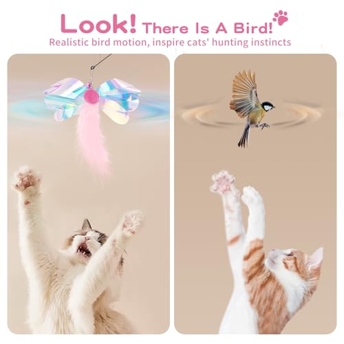 Pawaboo Feather Teaser Cat Toy, Interactive Feather Wand Cats Toy Flying Feathers Cat Catcher with Extra Long 34.5" Wand and Small Bell, Exerciser Playing Toys for Kitten or Cats, Pink Butterfly - color: Pink Butterfly