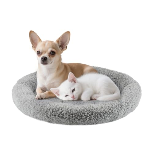 Cat Bed Mat 19.5" Round Pad with Pillow Around, Warm Plush Cushion for Small to Medium Dogs Cats Sleep/Nap, Neck Protection Mattress, Non-Slip Washable, Large - color: Round L (19.5 inch)