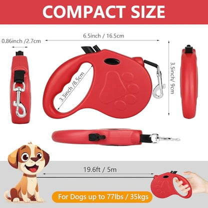 Retractable Dog Leash, 16ft Dog Walking Leash for Small Dogs up to 77lbs, Non-Slip Handle - Red - color: Red