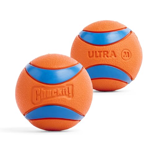 Chuckit! Ultra Ball Dog Toy - Medium Bouncy Fetch Balls For Dogs 20-60 lbs - Made from Durable Rubber - Floating Water Pet Toys - Size Medium - 2.5-inch Diameter - Pack of 2 - size: Medium, style: Medium (2 Pack)