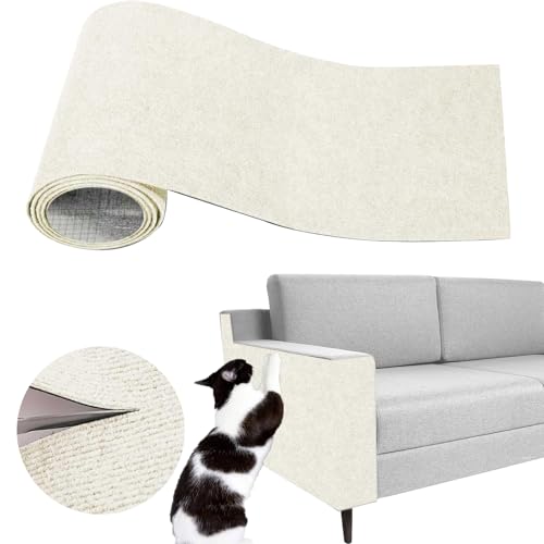Cat Scratch Couch Furniture Protector, Adhesive Cat Scratch Pad Deterrent for Furniture, DIY Climbing Cat Scratcher Couch Protector from Cat Claws Scratching for Indoor (OffWhite, 78.7x15.8Inch) - color: Off White, size: 78.7x15.8Inch