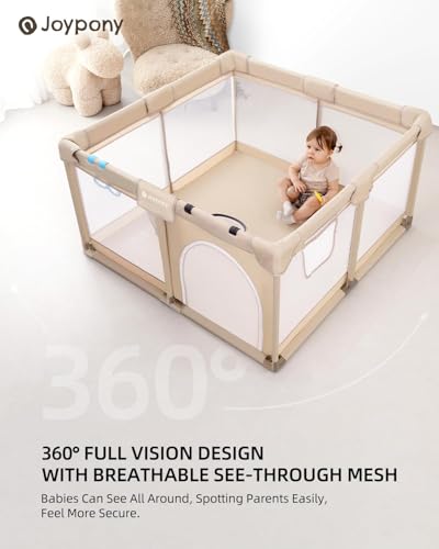 Joypony Baby Playpen, 50x50 in Small Play Pen for Babies and Toddlers, Playpen for Kids with Gate, Indoors Play Yard with Soft Breathable Mesh (Beige) - color: Beige