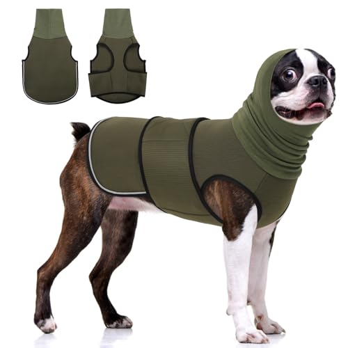 Dog Calming Vest with Soft Ear Wrap, Breathable Dog Thunder Jacket with Adjustable Hook & Loop, Reflective Puppy Anxiety Relief Jacket for Fireworks, Thunder, Travel, Separation, Army Green XS - color: Army Green, size: X-Small