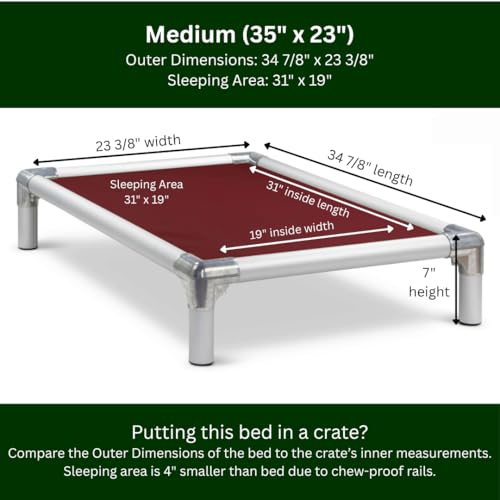 Kuranda Chewproof Elevated Dog Bed - Silver Aluminum - 35" x 23" - Heavy Duty Vinyl - Burgundy - color: Burgundy, size: Medium