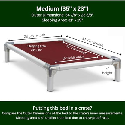 Kuranda Chewproof Elevated Dog Bed - Silver Aluminum - 35" x 23" - Heavy Duty Vinyl - Burgundy - color: Burgundy, size: Medium