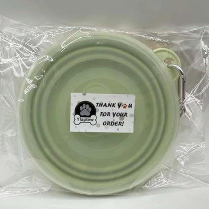 Small Collapsible Dog Bowl 12oz,2 Pack Portable and Foldable Pet Travel Bowls with 2 Carabiners & Lids for Dogs Cats and Small Animals (Macaron Yellow+Green, 350ml)
