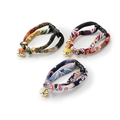 Chirimen Plum Blossom Cat Collar (Red) with Bell Safety Breakaway Soft Lightweight for Cats Kitty Kitten Japanese Stylish Pattern, No.1 Seller in Japan - color: Red
