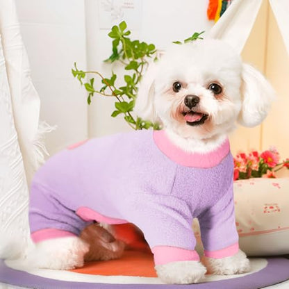 2 Pack Dog Pajamas Small Sized Dog Fleece Pajamas Cute Fleece Sweater Doggy Sweater Love Pattern Onesies for Pjs Small Valentines Clothes - color: Pink, size: Large(suggest Length of Back 14.6'')
