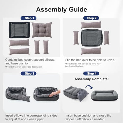 Washable Dog Bed Extra Large Sized Dogs, Washable Comfy Fluffy XL Dog Bed, Removable Zipper Cover Machine Wash, Durable Sleeping Pet Cuddler Bed with Anti-Slip Bottom, 42x30x8 in, Dark Grey - color: Dark Grey, size: XL(42''x30''x8'')
