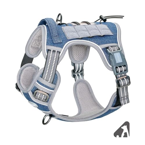 AUROTH Tactical Dog Harness for Small Medium Dogs No Pull Adjustable Pet Harness Reflective Working Training Easy Control Pet Vest Military Service Dog Harnesses Denim Blue S - color: Denim Blue, size: S(Neck:14-21",Chest:20-31"),18-35 lbs