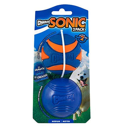 Chuckit! Sonic Dog Ball Medium (2.5 Inch Diameter) Pack of 2, for Breeds 20-60 lbs