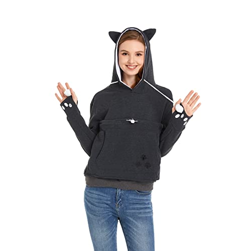 Unisex Big Pouch Hoodie Long Sleeve Fleece Pet Dog Holder Carrier Pullover Sweatshirt… - color: Dark Grey, size: 3X-Large