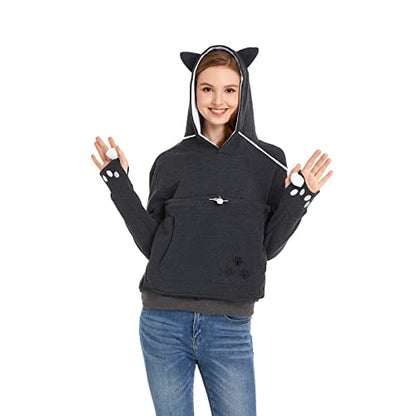 Unisex Big Pouch Hoodie Long Sleeve Fleece Pet Dog Holder Carrier Pullover Sweatshirt… - color: Dark Grey, size: 3X-Large