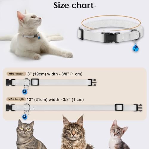Breakaway Cat Collar with Bell - Leather Adjustable Kitten Collars with Safety Quick Release Buckle - Soft Small Pet Collars for Girl & Boy Cats (White) - color: White