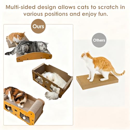 2-Tier Cat Scratcher House with Cardboard Scratch Pads, Indoor Cat Condo Playhouse with Hanging Toys, Cat Hideout & Scratching Furniture for Kittens and Cats