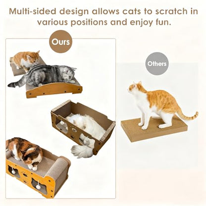 2-Tier Cat Scratcher House with Cardboard Scratch Pads, Indoor Cat Condo Playhouse with Hanging Toys, Cat Hideout & Scratching Furniture for Kittens and Cats