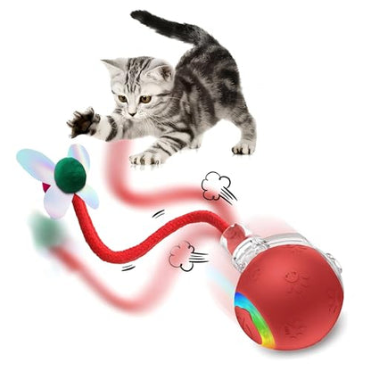2026 Newly Upgraded Version 3.0 Cat Toys, Cool Intelligent Interactive Cat Ball for Indoor Bored Cats, Automatic Rolling Ball 3.0 Puzzle Toy, Electronic Rolling Pet Chase (Red-1 pcs) - color: 01 - Red-1 pcs