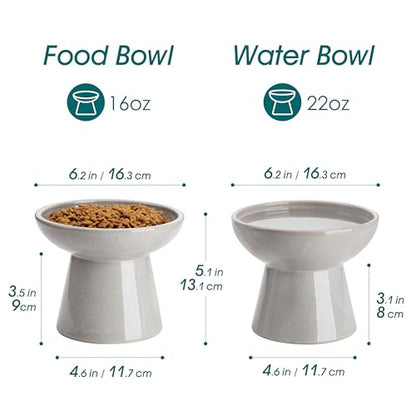 vancasso Ceramic Elevated Cat Bowls 2-Pack - 6.2" Extra Wide Raised Cat Food & Water Dishes, 5.1" Optimal Height Anti-Whisker Fatigue Shallow Bowls for Cats/Kittens/Dogs, Lead & Cadmium Free (Grey) - color: Grey