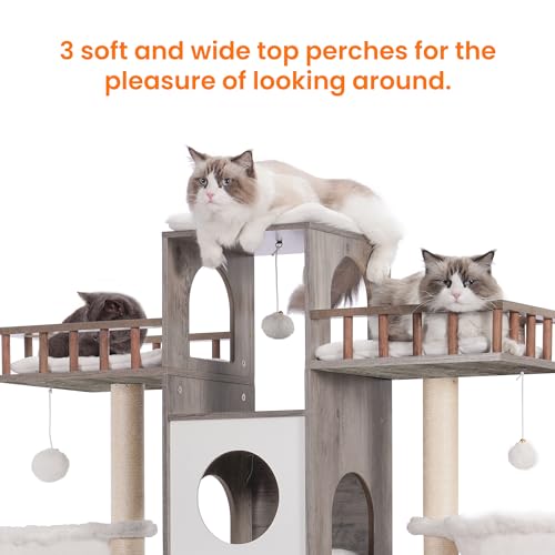 Heybly Cat Tree with Litter Box Enclosure for Indoor Big Cat, Cat Tower for Large Cats 20lbs Heavy Duty, Modern Cat Condo Furniture with Scratching Posts, Rustic Gray HCT110SG - color: Rustic Gray
