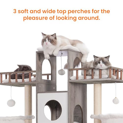 Heybly Cat Tree with Litter Box Enclosure for Indoor Big Cat, Cat Tower for Large Cats 20lbs Heavy Duty, Modern Cat Condo Furniture with Scratching Posts, Rustic Gray HCT110SG - color: Rustic Gray
