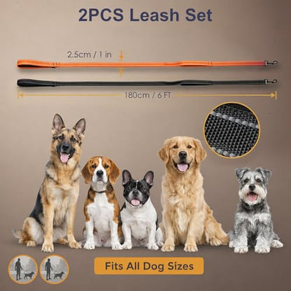 2 Pack Dual Handle Dog Leash, 6ft x 1in Heavy Duty Reflective Nylon Leash with Padded Grip, Traffic Handle, D-Ring, Tangle-Free Dog Lead for Small, Medium & Large Dogs, Safe Night Walks (Black+Orange) - color: 2PCS-Black+Orange