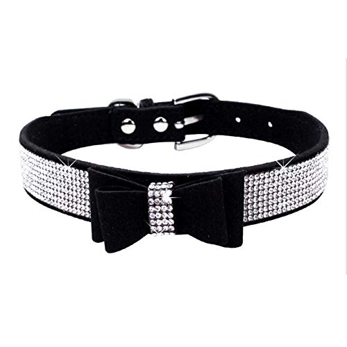 Rhinestone Dog Collar, Cute Dazzling Sparkling Soft Suede Leather Adjustable Pet Dog Cat Collar Crystal Diamond for Puppy Small Medium Large Dogs (XS:21-27 cm, Black-1) - color: Black-1, size: XS:21 - 27 cm