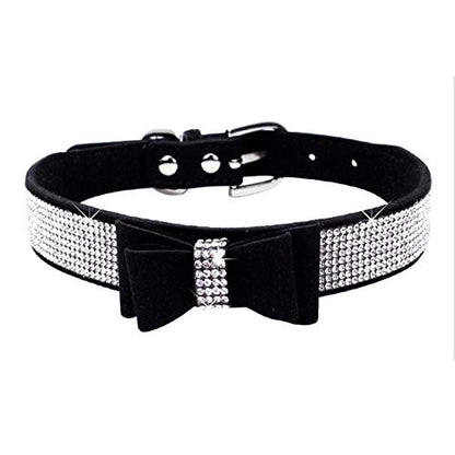 Rhinestone Dog Collar, Cute Dazzling Sparkling Soft Suede Leather Adjustable Pet Dog Cat Collar Crystal Diamond for Puppy Small Medium Large Dogs (XS:21-26cm, Black -1) - color: Black -1, size: XS:21 - 26cm