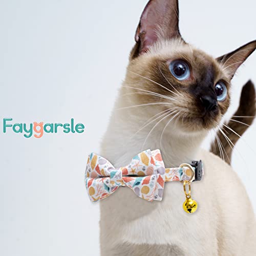 Faygarsle 2 Pack Cotton Designer Breakaway Cats Collar with Bow Tie and Bell Marine Theme Cat Collars for Girl Female Boy Male Cat Collar with Bell Fish Collars for Cats Collar Shell Pattern - color: Fish&Shell
