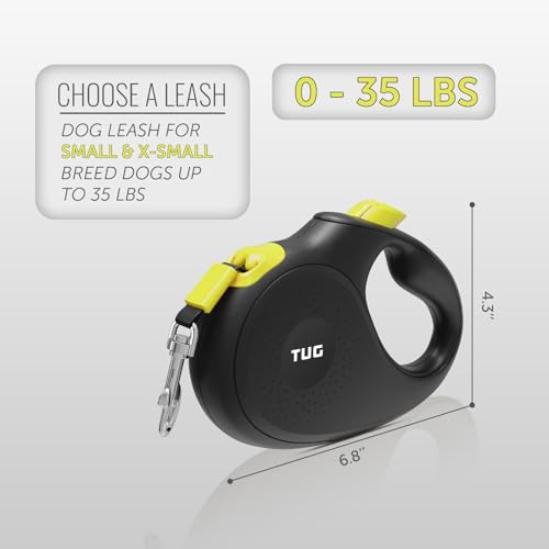 TUG 360° Tangle-Free Retractable Dog Leash | 16 ft Strong Nylon Tape (Small, Black/Yellow) - color: Black/Yellow, size: Small, 16 ft