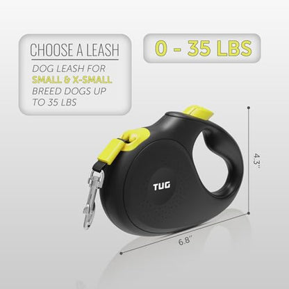 TUG 360° Tangle-Free Retractable Dog Leash | 16 ft Strong Nylon Tape (Small, Black/Yellow) - color: Black/Yellow, size: Small, 16 ft