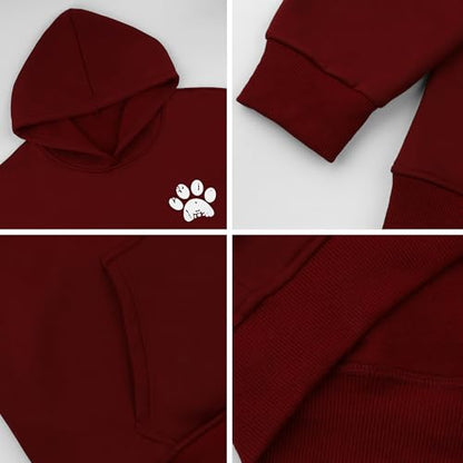 Womens Dog Paw Hoodie-Long Sleeve Pullover Fleece Lined Dog Mom Sweatshirts with Pocket - color: B-dark Red, size: Large