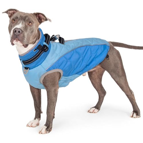 Dog Coats for Large Dogs Winter Waterproof, Warm Dog Cold Weather Coats with D Ring & Adjustable Buckles, Reflective Zippered Fleece Vest Jacket XL Blue - color: Blue, size: X-Large